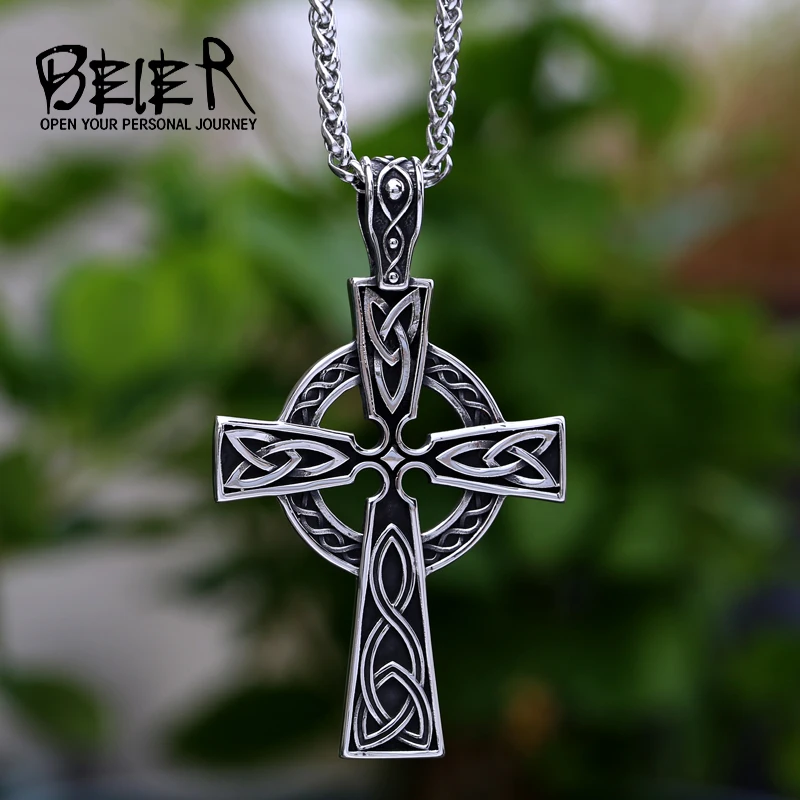 Beier 316L stainless high quality viking Disc Pattern cross pendant necklacet Amulet scandinavian fashion Jewelry BP8-505