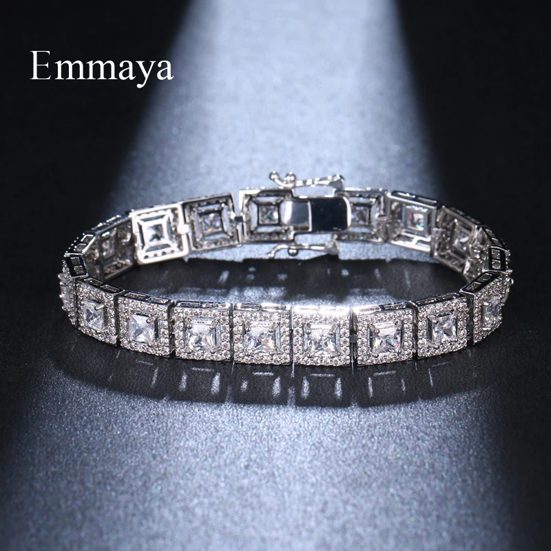 EMMAYA Classical Model Regular Square Sparking Bracelet Full Of Cubic Zircon Three Colors FOr Women&Girls Distinctive Dress-up