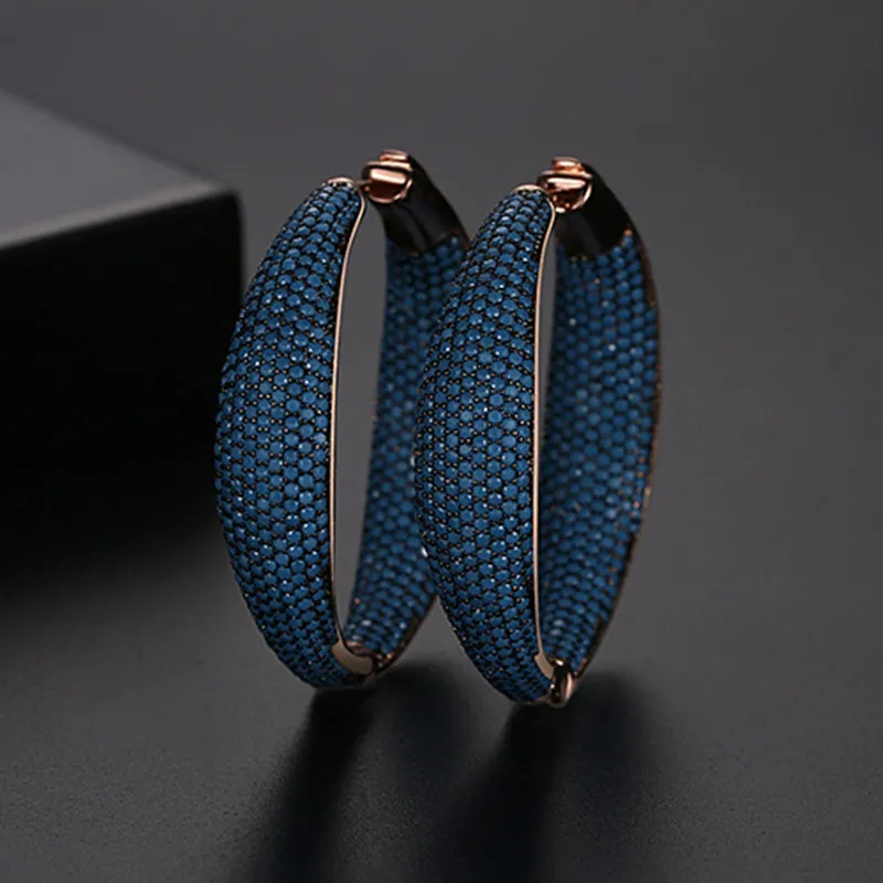 FXLRY new Retro pop  micro inlaid exaggerated Blue zircon earrings For women Bridal Wedding J