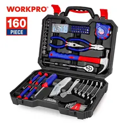 WORKPRO-Juego de herramientas de mano para uso diario, kit de herramientas domésticas, destornillador, llave inglesa, cuchillo, alicates, 160 piezas