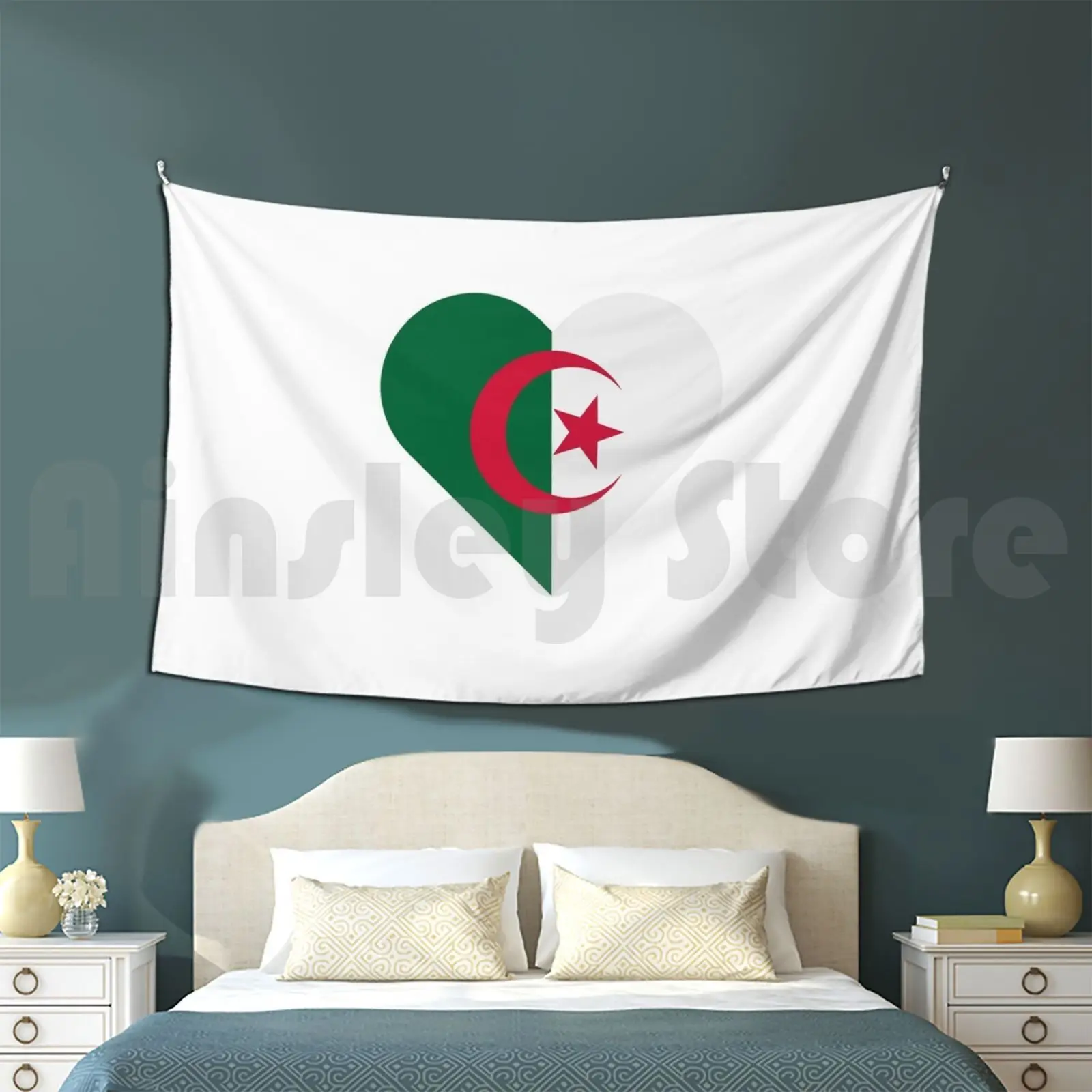 Algerian Flag Heart Tapestry Background Wall Hanging Algeria Heart Flag Algerian Muslim Islam Religion