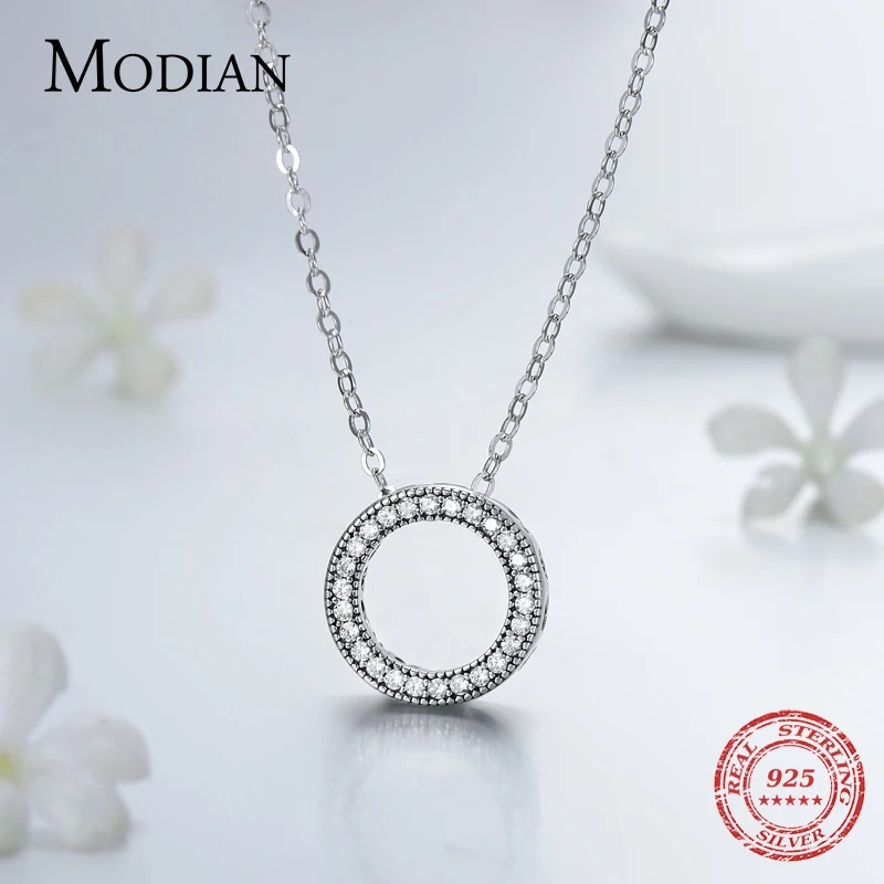 Modian-Boucles d'oreilles en argent regardé 925 pour femme, ensemble de bijoux, pendentif, collier fin