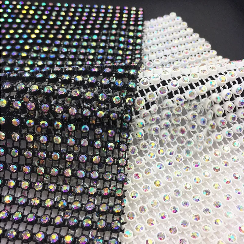 1 yard 24 rows Black Mesh Rhinestones Fabric Glitter Sewing Crystal Glass Trim Non-stretch Applique for Dress Decoration NET Y06