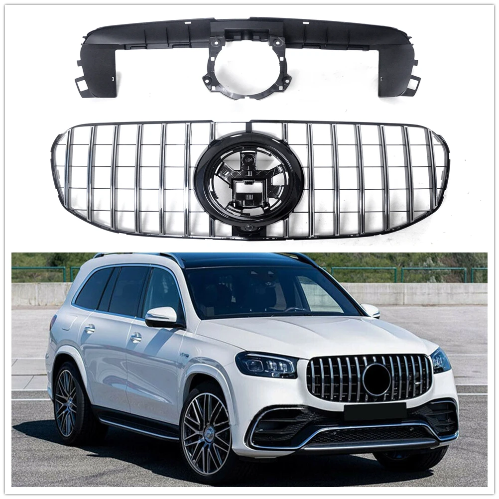 

For Mercedes Benz X167 GLS-Class 2020-2024 GLS450 GLS580 Silver/Black Grill Front Grille GT Car Upper Bumper Hood Mesh W/ Holder