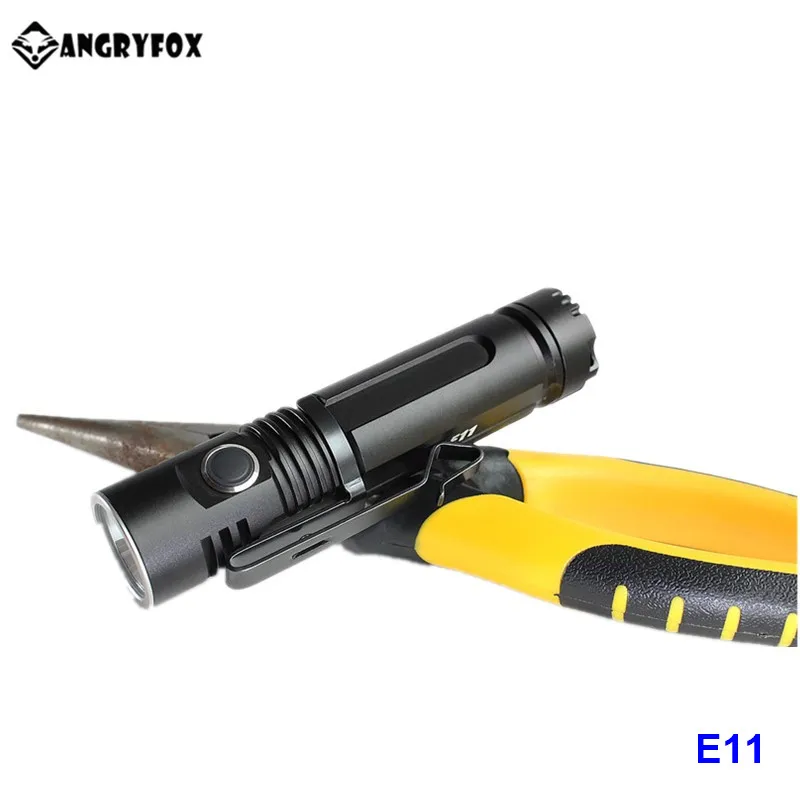 Angryfox E3 E6 E11 XML Cree LED EDC Flashlight AA 16340 CR123 14500 18650 Battery Camping Small Torch Light with Magnet Tail