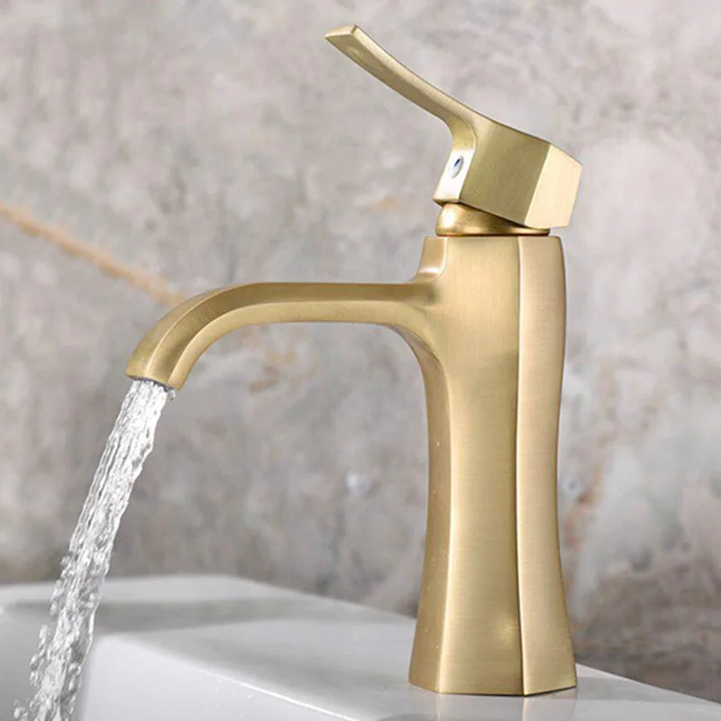 Basin Mixer Faucets Brush Gold Brass Bathroom Sink Faucet Single Handle Rotation Spout Vintage Wash Hot and Cold Mixer Tap Crane