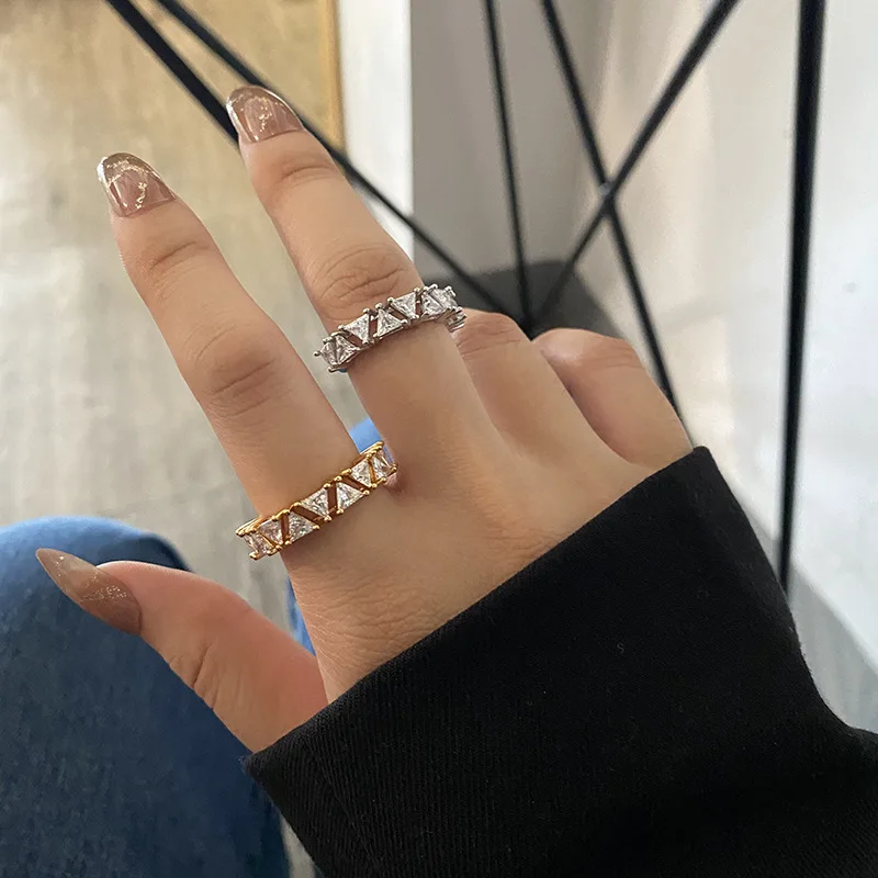 LIVVY New INS Simple Silver Color Luxury Geometric Zircon Rings For Women Fashion Wedding Party Jewelry Gifts