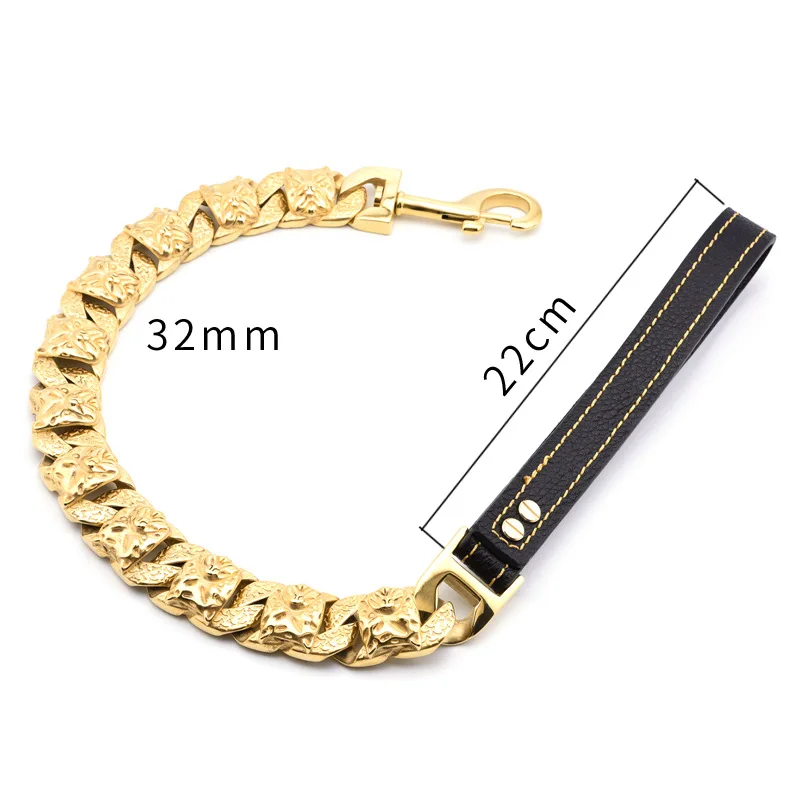 Bully Collar Pitbull Dog Pet Gold Chain Personalized Collar Leash Bulldog Stainless Steel 32mm Necklace Pet Product