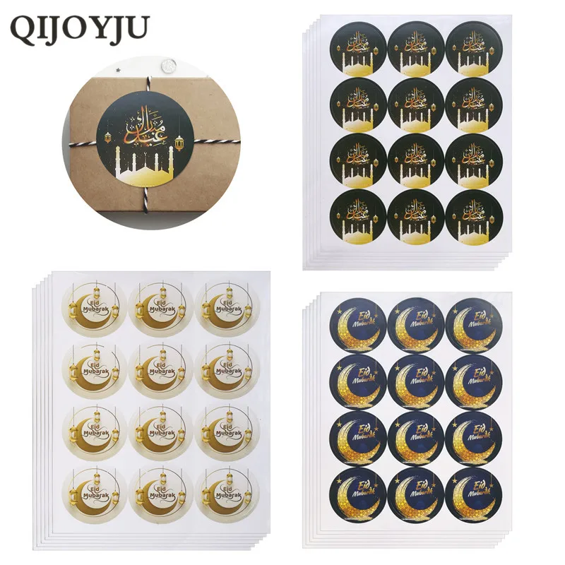 

60Pcs moon star EID Mubarak Ramadan Kareem Paper Sticker Gift Labels Seal Sticker Islamic Muslim Eid al-fitr Decoration Supplies