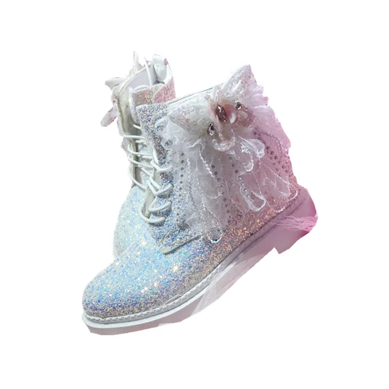 

Sequins Martin boots high to help women's shoes thick lace JK Uniform Lolita Shoes Round Head Women Shoes Princess Kawaii Girl