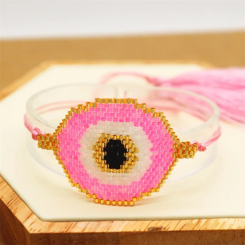 ZHONGVI Turkey Evil Eye Bracelet For Women Pink Eye Pulseras Jewellery Crystal Beads Jewelry Fashion Loom Miyuki Bracelets Gift