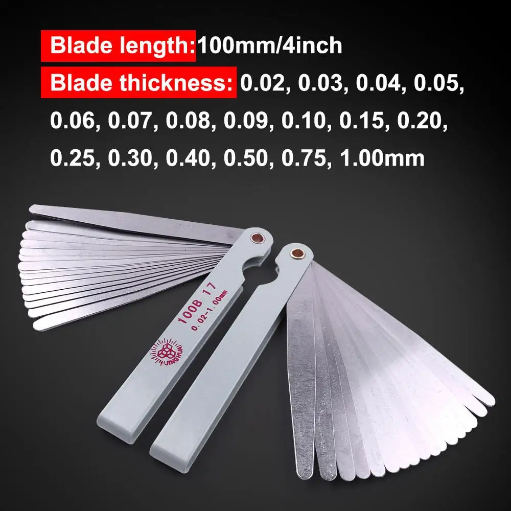 2 Chiếc Hệ Mét Feeler Đo 17 Lưỡi Dao Gap Filler 100Mm Chiều Dài Feeler Đo 0.02-1.00Mm Đo Độ Dày công Cụ