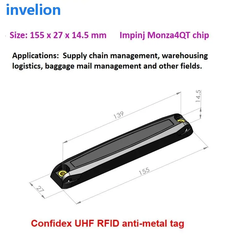 Imagem -03 - Mesmo Confidex Uhf Rfid Etiqueta Anti-metal Fina 915mhz 868mhz Impinj M4qt Mr6p Chip Gen2 de Longo Alcance Durável Abs Rfid Etiquetas de Metal Uhf