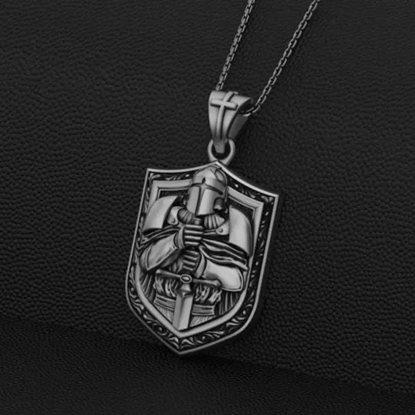 Mystic Vintage Christian Knight Crusader Pendant for Men Creative Design Warrior Necklace Amulet Jewelry Gift