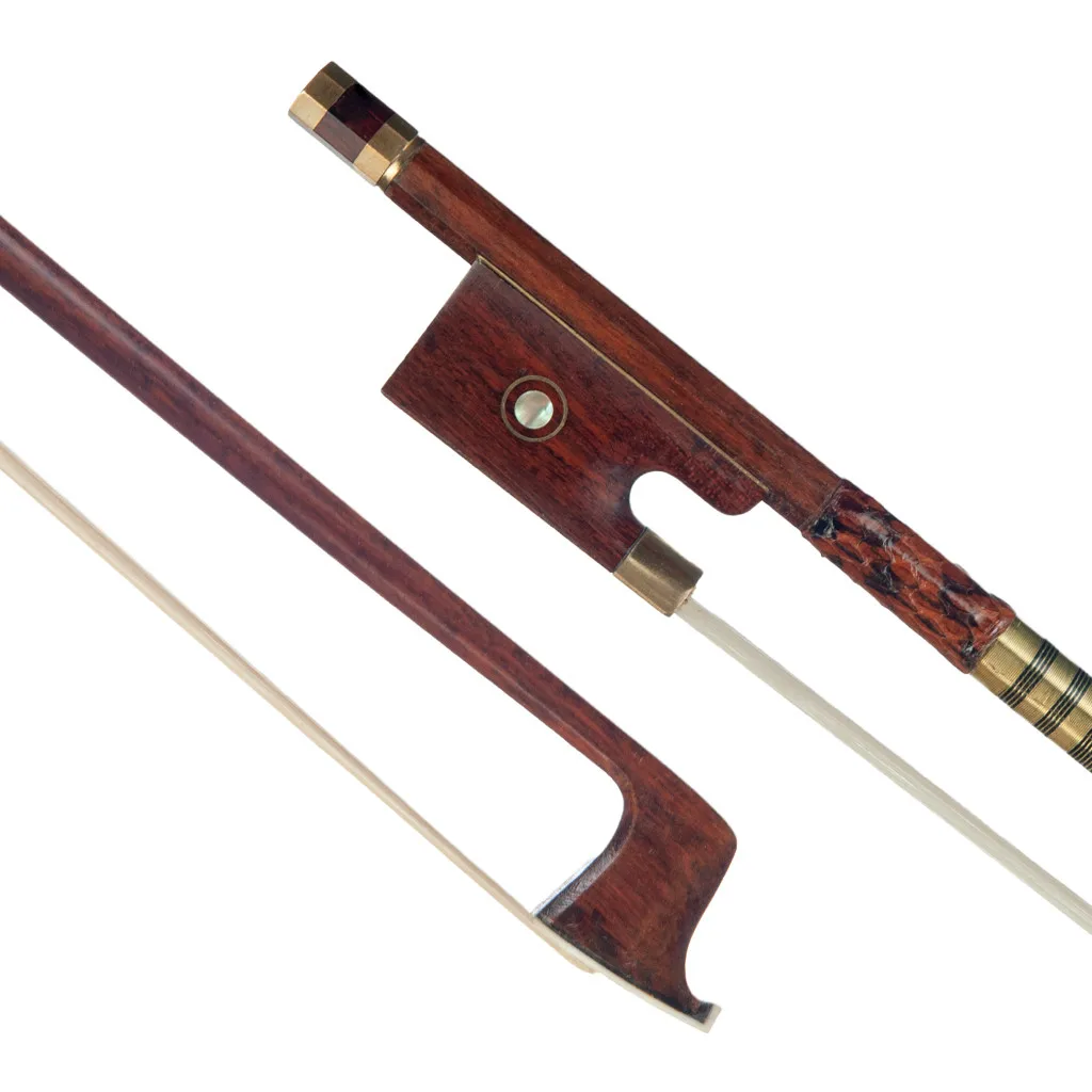 4/4 Size Fiddle Bow Pernambuco Stick Snakewood Frog Black And Golden Wire Winding Student Bow