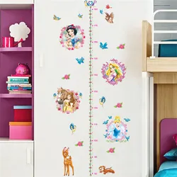 Calcomanías de pared de medida de altura, calcomanías coloridas de princesa, pájaro, ciervo, decoración de guardería, dormitorio de niños