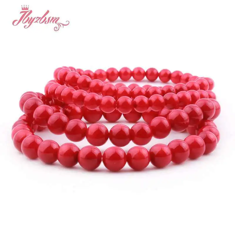 Vintage Red Coral Bracelet Jewelry Smooth Red Coral Stone Beaded Elastic Bracelet Bangle 7 \