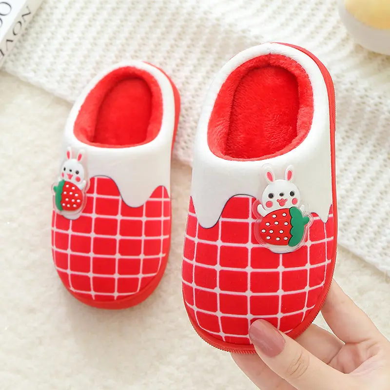 Fruit Cartoon Children Cotton Slippers Warm Non-Slip Fur Slides Autumn Winter Boys Girls Home Indoor Cotton Slippers Kids Shoes