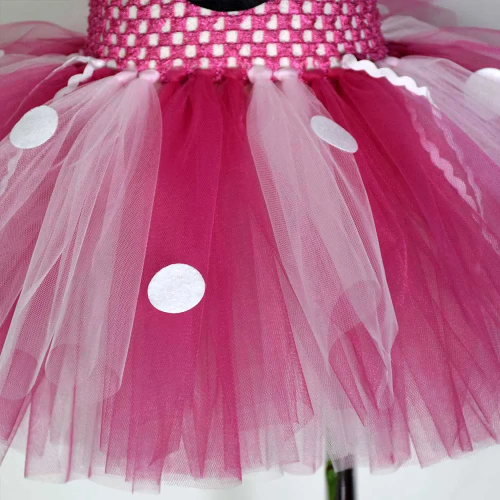 Minnie Tutu Dress and Mouse Ears Headband Set Hot Pink Mouse Birthday Tutu Dresses Minnie Tutu Costume for Girls 1-12Y