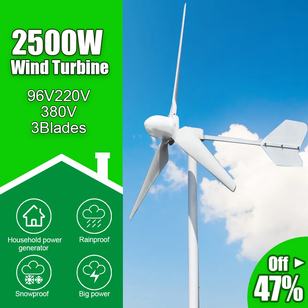 

Factory Price Free Energy Low RPM 2500W Windmill Horizontal Wind Turbine Generator 48V 96V 120V For Farm Home Boat Use