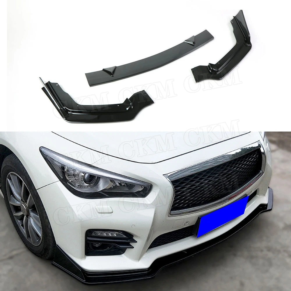 

3 PCS ABS Black Front Lip Spoiler Splitters Flaps For Infiniti Q50 Q50S 2014-2017 Head Bumper Chin Crash Guard Car Styling