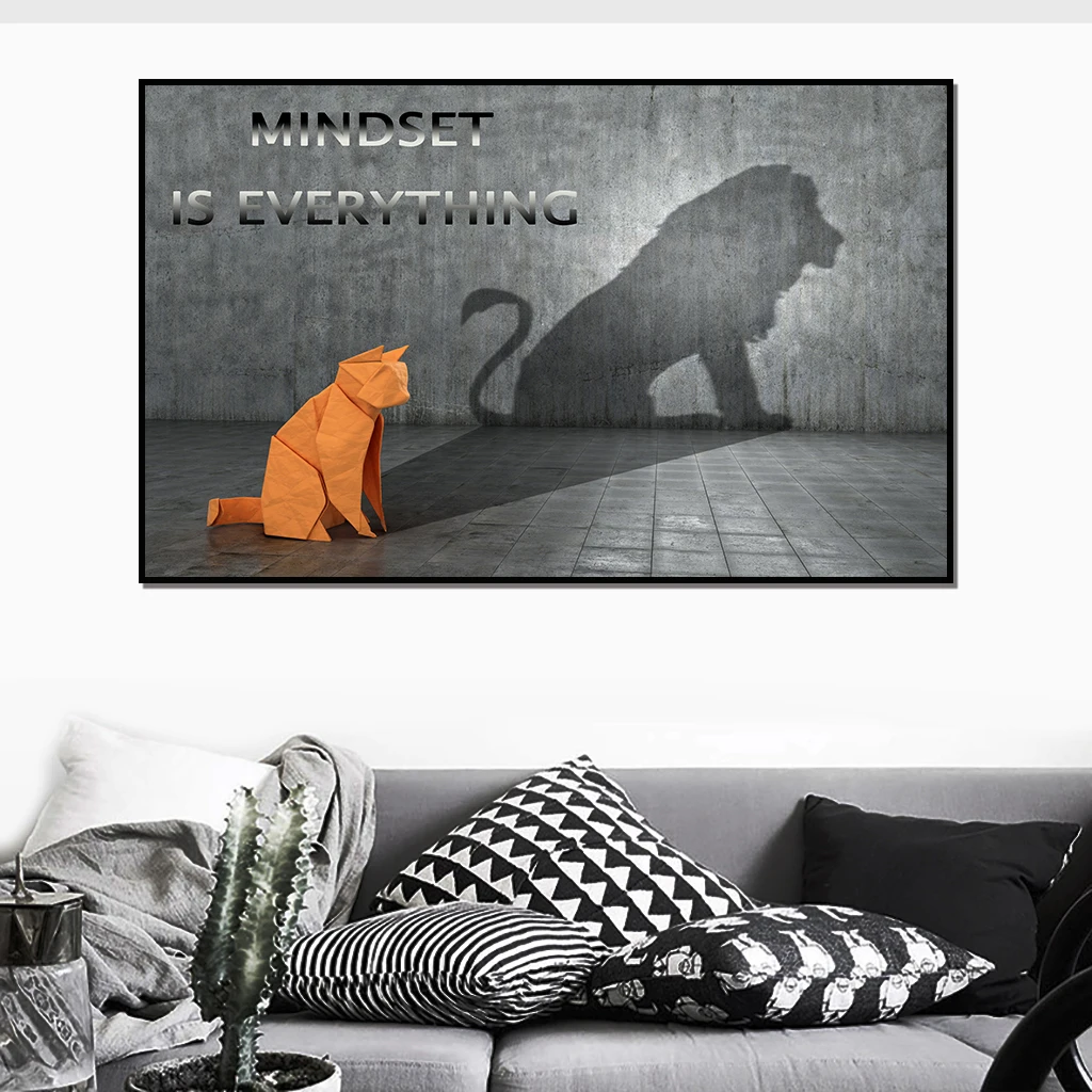 Mindset is everything Cat Lion Canvas Painting Inspirational quotes Wall Art Pictures Living Room Decor Home Decor Poster