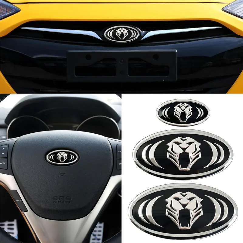 Car Styling Tiger Emblem Badge Car Front Hood Rear Trunk & Steering Wheel Sticker For KIA Cerato Sportage R K2 K3 K5 RIO Sorento