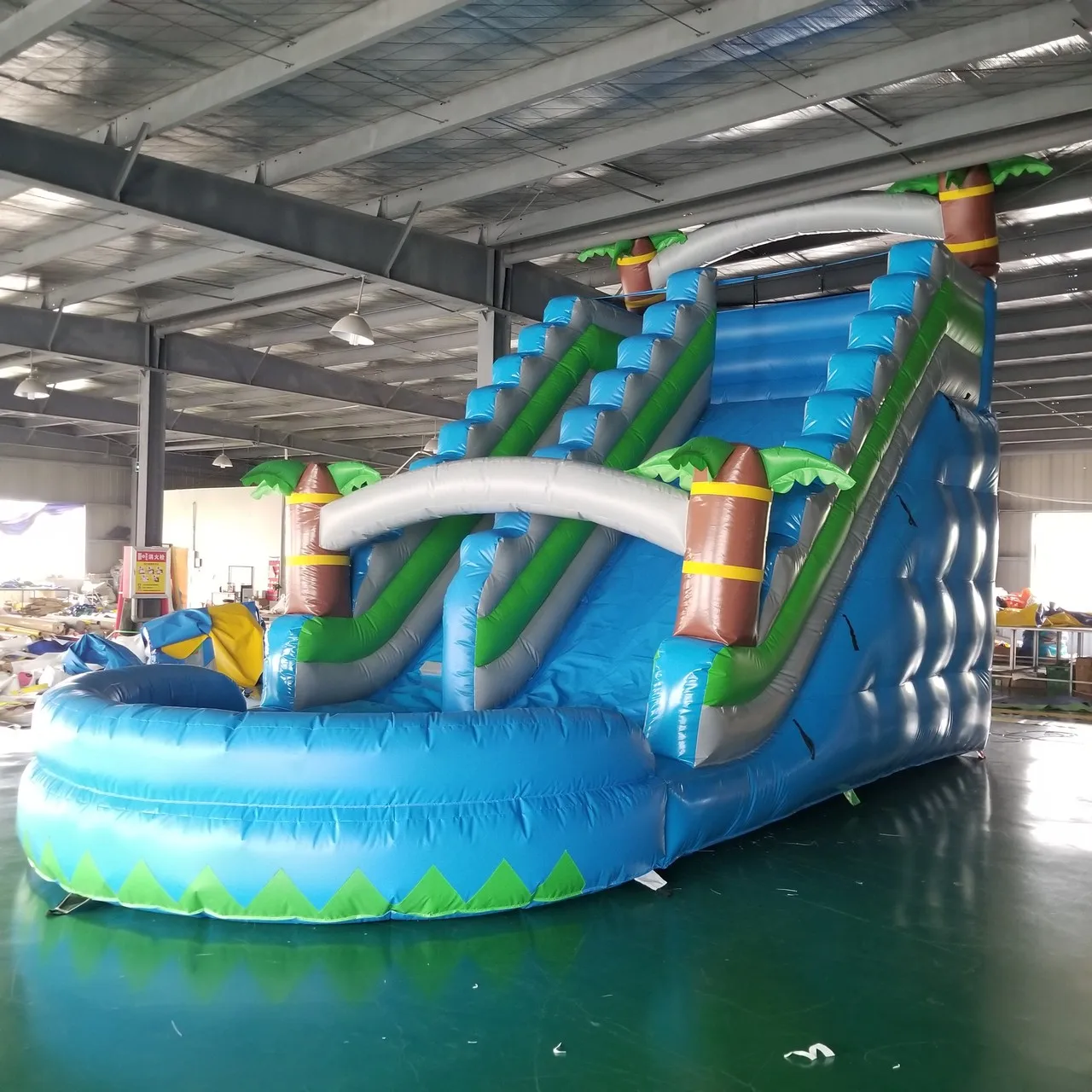 Latest design Inflatable Water Slide  with Pool  for kids outdoor PVC Material Inflatable Jungle Water Slide with Palm Tree