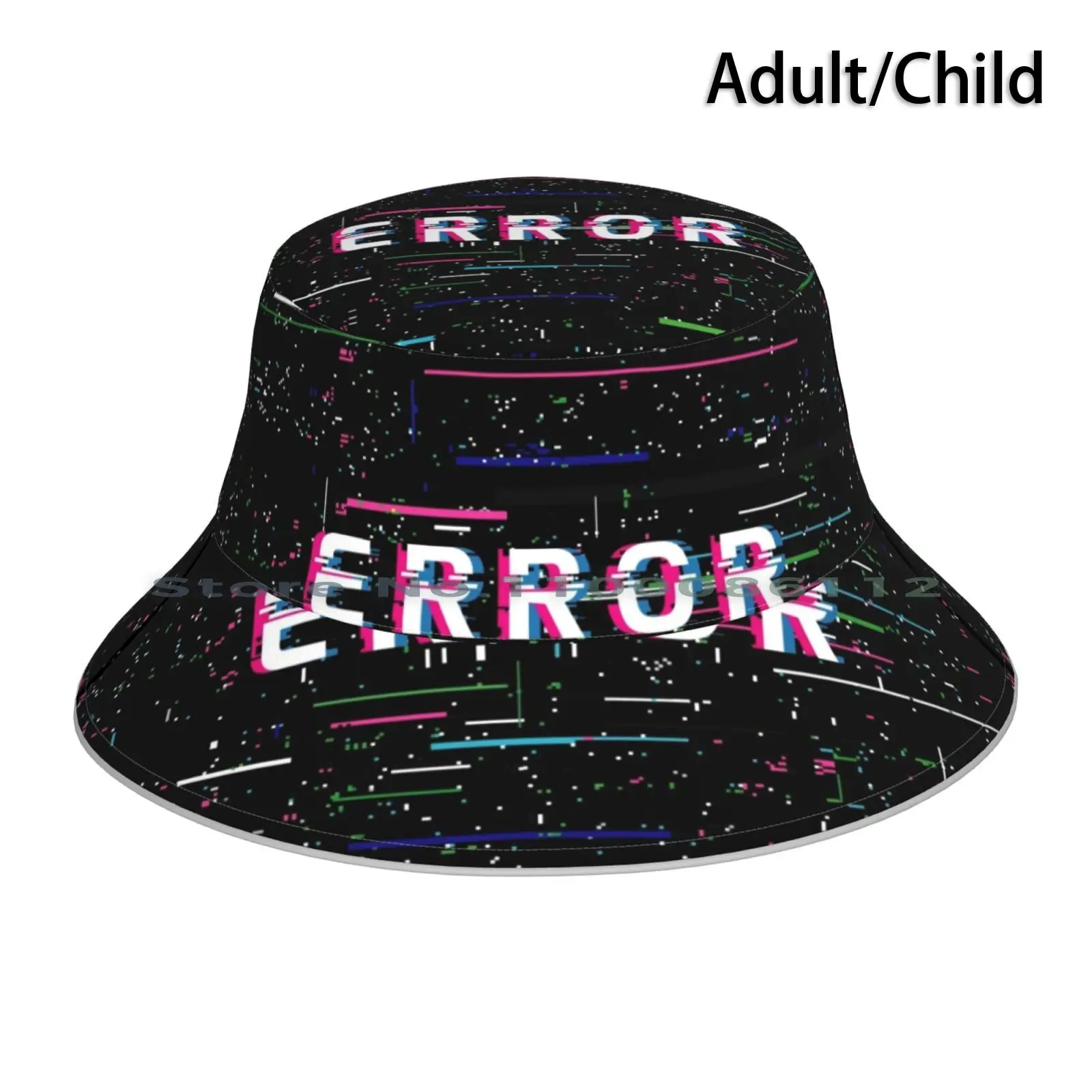 Error Glitch Bucket Hat Sun Cap Error Eror Hacked Glitched Font Lettering Typography Bugs Artefacts Gaming Games Face Mask