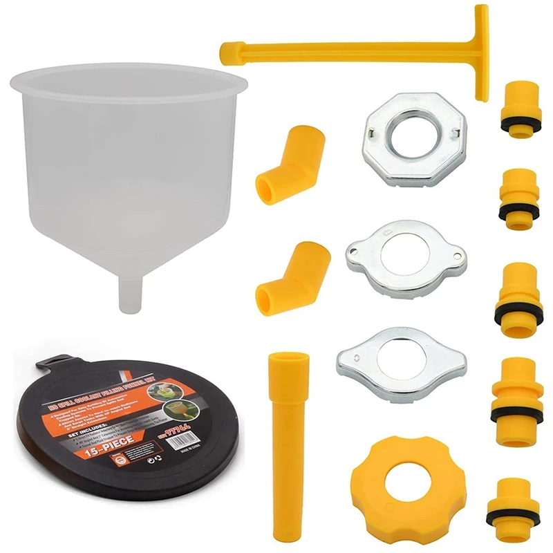 AU04 -15Pcs/Set Plastic Filling Funnel Spout Pour Oil Tool Spill Proof Coolant Filling Kit Vhicle Car Accessories