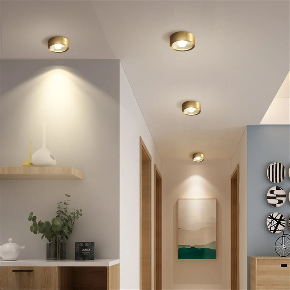 Postmodern Design Luxury Round Surface Mounted Led Ceiling Lamp Ultra-Thin Copper Spotlight Living Room Hallway Corridor Fixture