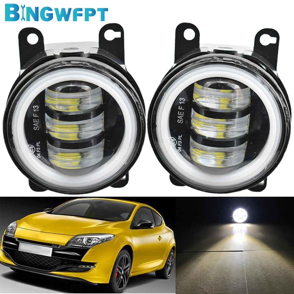 1Pair Daytime Running Light Fog Lamp Assembly Car H11 LED 12V Angel Eye For Renault Megane 3 Grandtour KZ0 KZ1 Estate 2008-2015