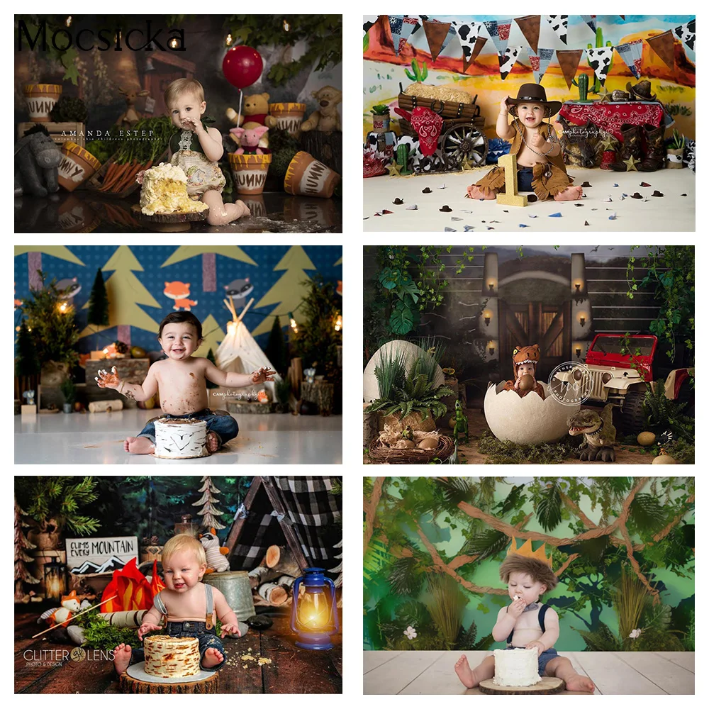 

Children 1st Birthday Cake Smash Photography Backdrop for Photo Studio Jungle Newborn Baby Wild One Portrait Background Props