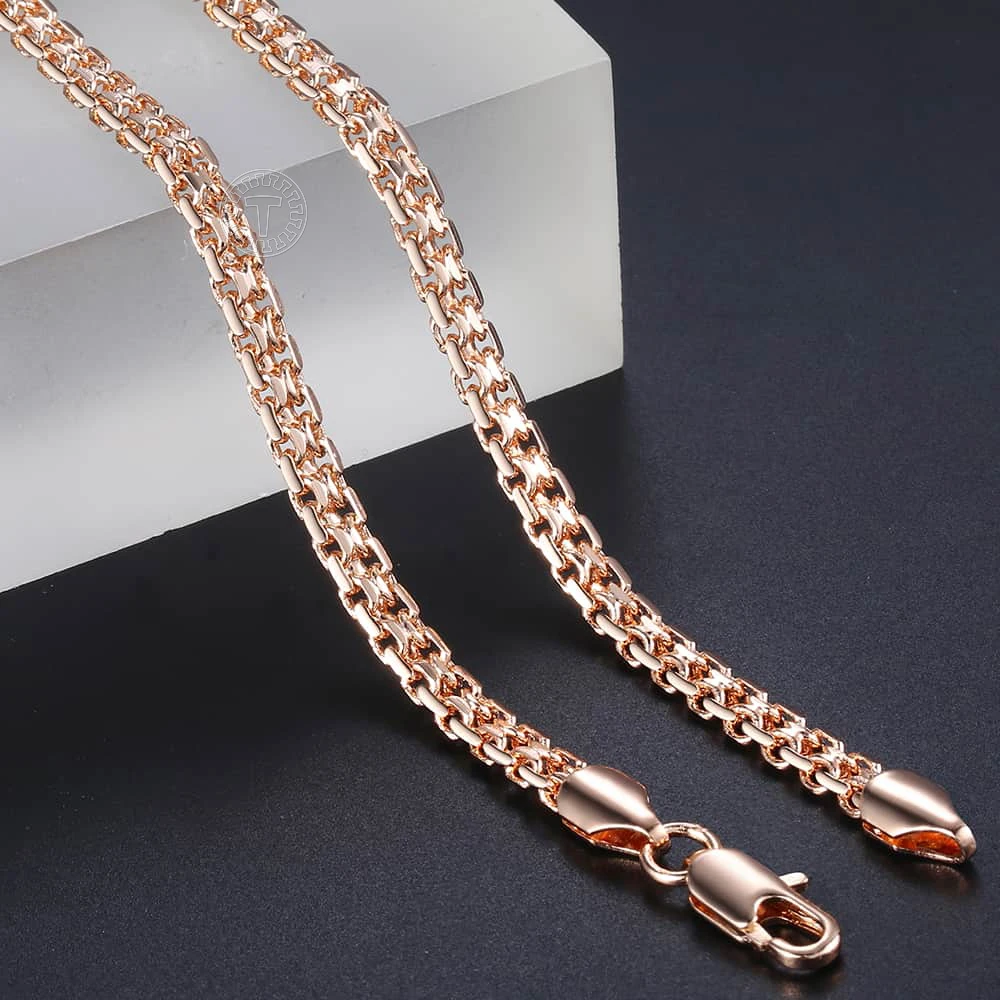 Necklace for Women Cuban Link Chain 585 Rose Gold Color Womens Necklaces Chain Jewelry 5mm 50-60cm DGN453