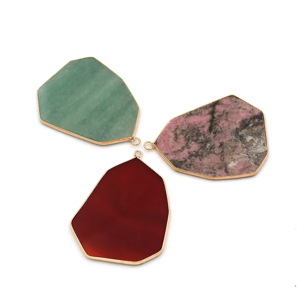 

10pcs Flat Natural Stone Pendant Charms Geometric Irregular Agate Rhodonite Amazonite Pendant for DIY Healing Stone Jewelry