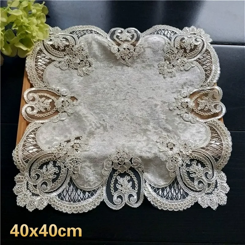 Luxury European Lace Embroidered Fruit Plate Dessert Tea Table Mat Decoration Cloth Coffee Cup Placemat Hotel Restaurant Coaster