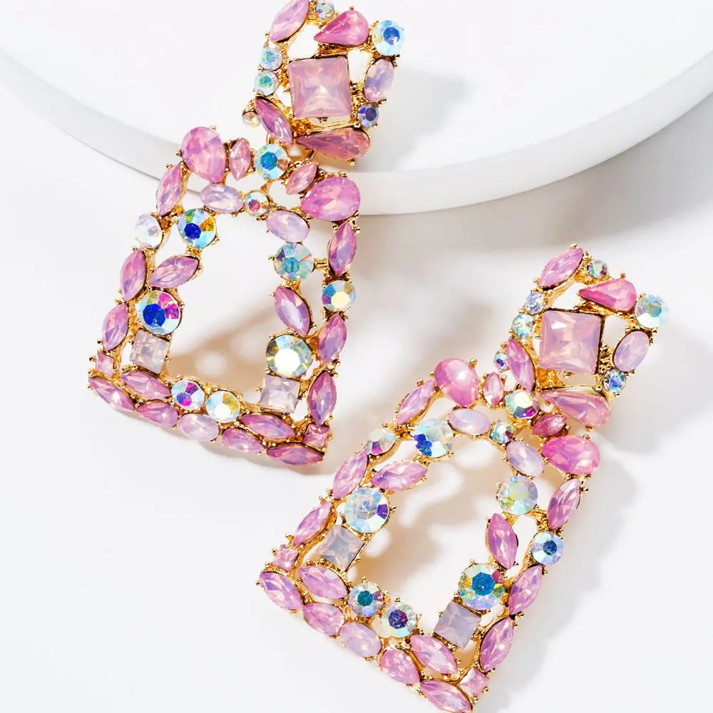 Pendientes trapezoidales geométricos exquisitos para mujer, aretes largos de cristal de color proteico, joyería Bohemia dulce