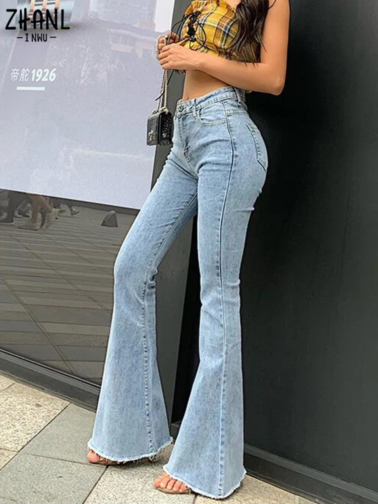 Women High Waist Flare Jeans Pants Vintage Skinny Ladies Jeans Women Fashion Stretch Denim Trousers Plus Size Wide Leg Jeans