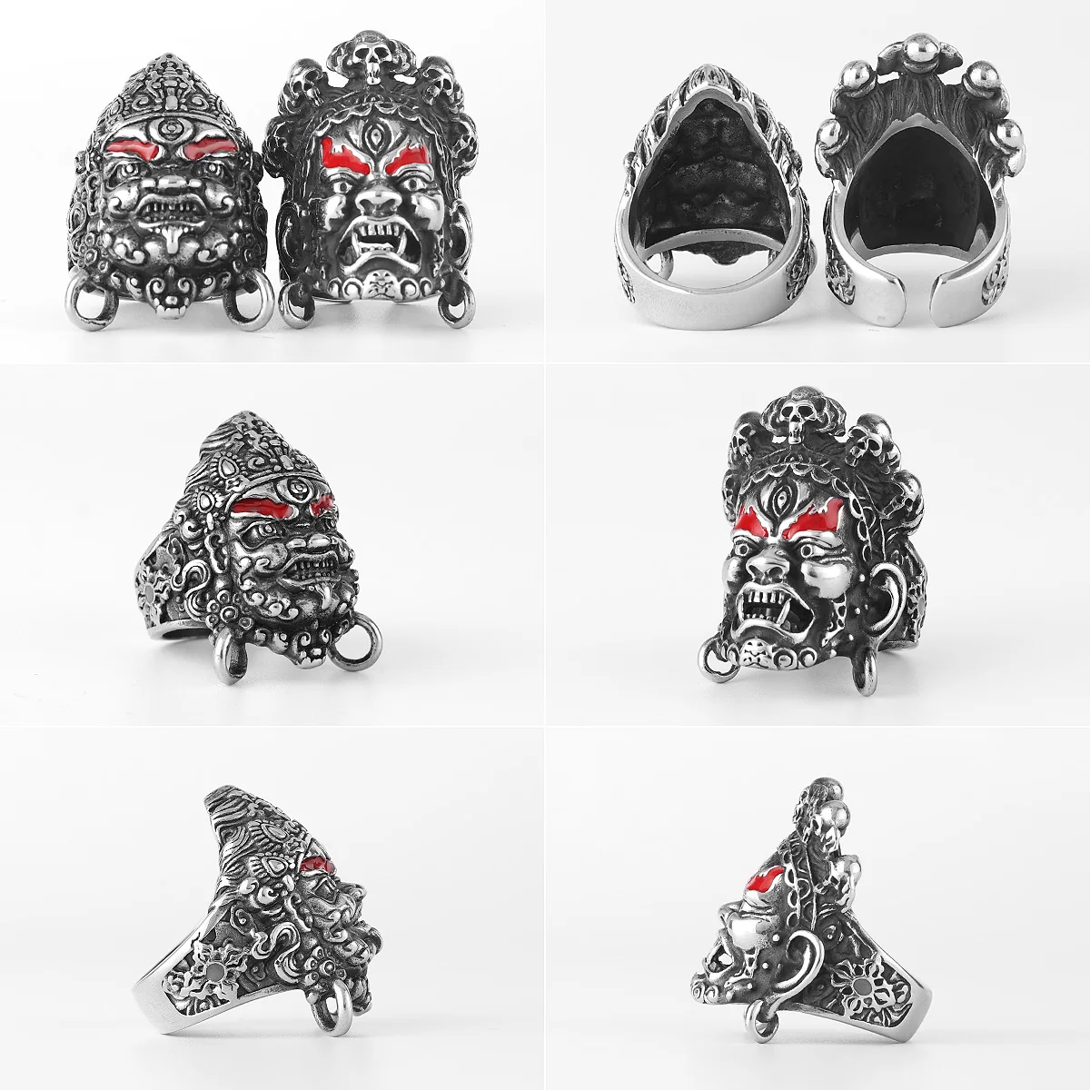 Tibetan Buddhism Raksha Buddha Stainless Steel Mens Rings Punk Amulet for Male Boyfriend Biker Jewelry Creativity Gift Wholesale