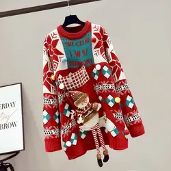 Dia de natal camisola feminina outono inverno longo grosso pulôver 2024 novo estilo quente net celebridade moda casual suéteres presentes