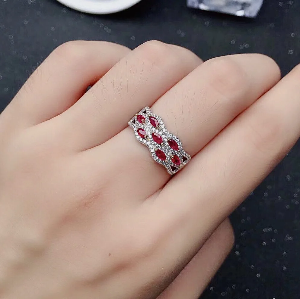 

Elegant 925 Silver Ruby Ring for Daily Wear 2mm*4mm Natural Ruby Silver Ring Fashion Sterling Silver Ruby Jewelry