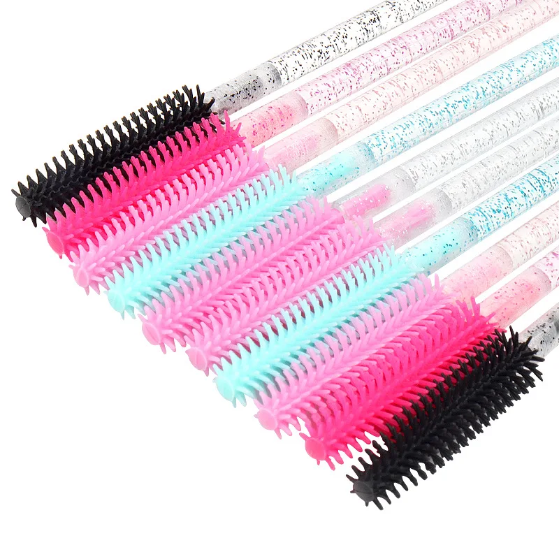 Baguettes de mascara 3D en cristal, Végétde cils transparents, brosses à cils en silicone, micro applicateurs, vente en gros, 50 pièces