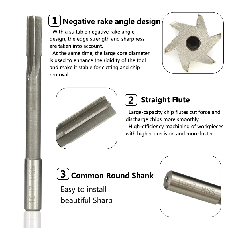 XCAN HSS Machine Reamer Chucking Reamer H7 2.0-12mm Straight Flute Milling Chucking Reamer