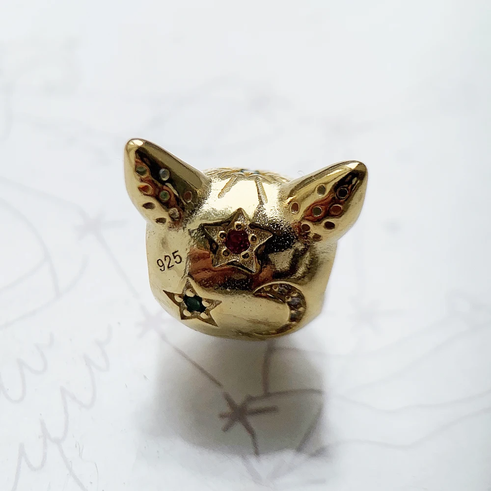 Cat Golden Beads,925 Sterling Silver 2022 New Europe DIY Power Animal Jewelry Accessorie Gift For Women