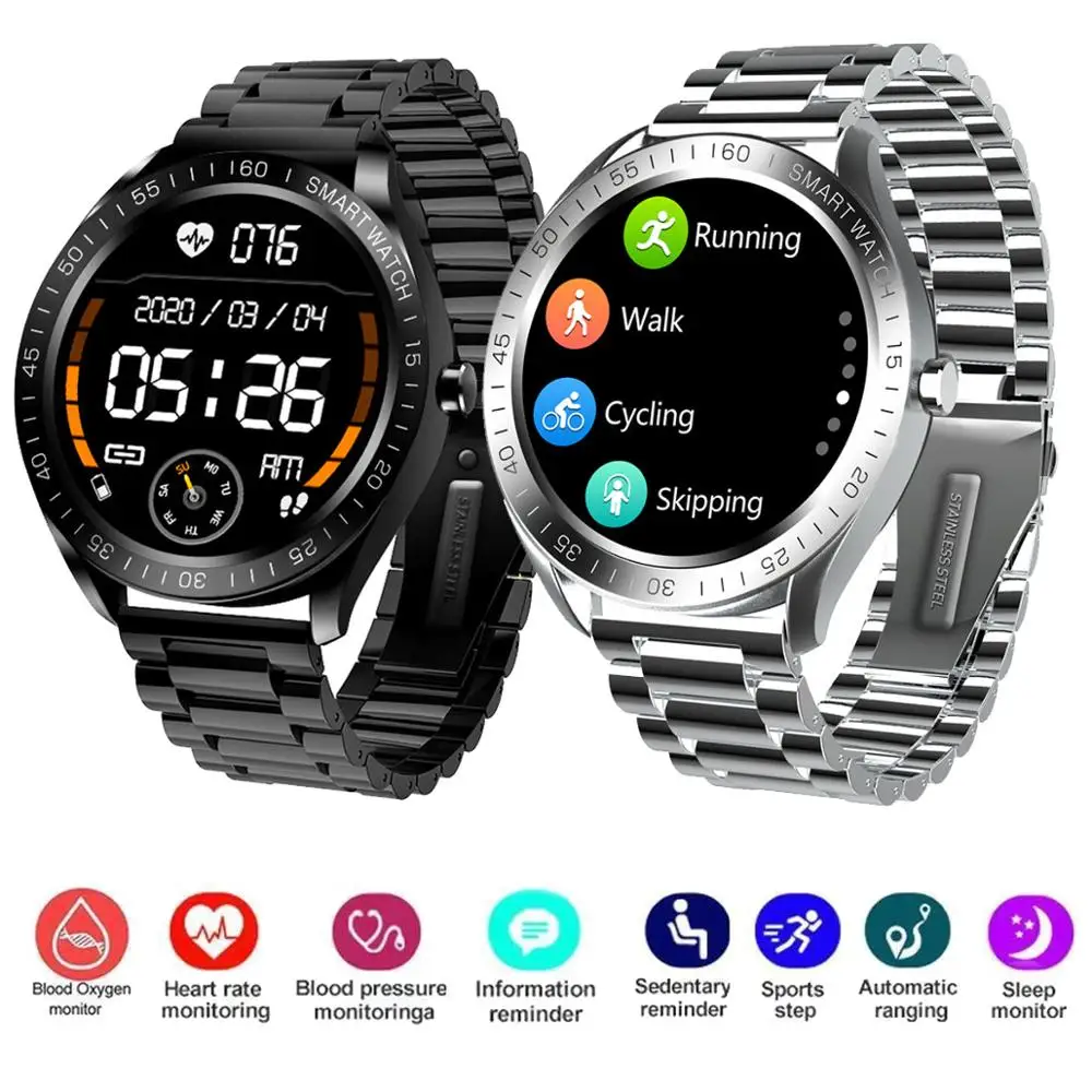 

Men's Smart Watch Luxury Business Wristwatch Healthy Monitor Multi Sport Fitness Tracker Call Reminder Steel/Rubber Strap