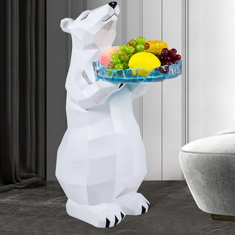 

Home Decor Polar bear Sculpture Tray Storage Ornaments Modern Art Geometric Living Room Decoration Resin Large Landing Statue