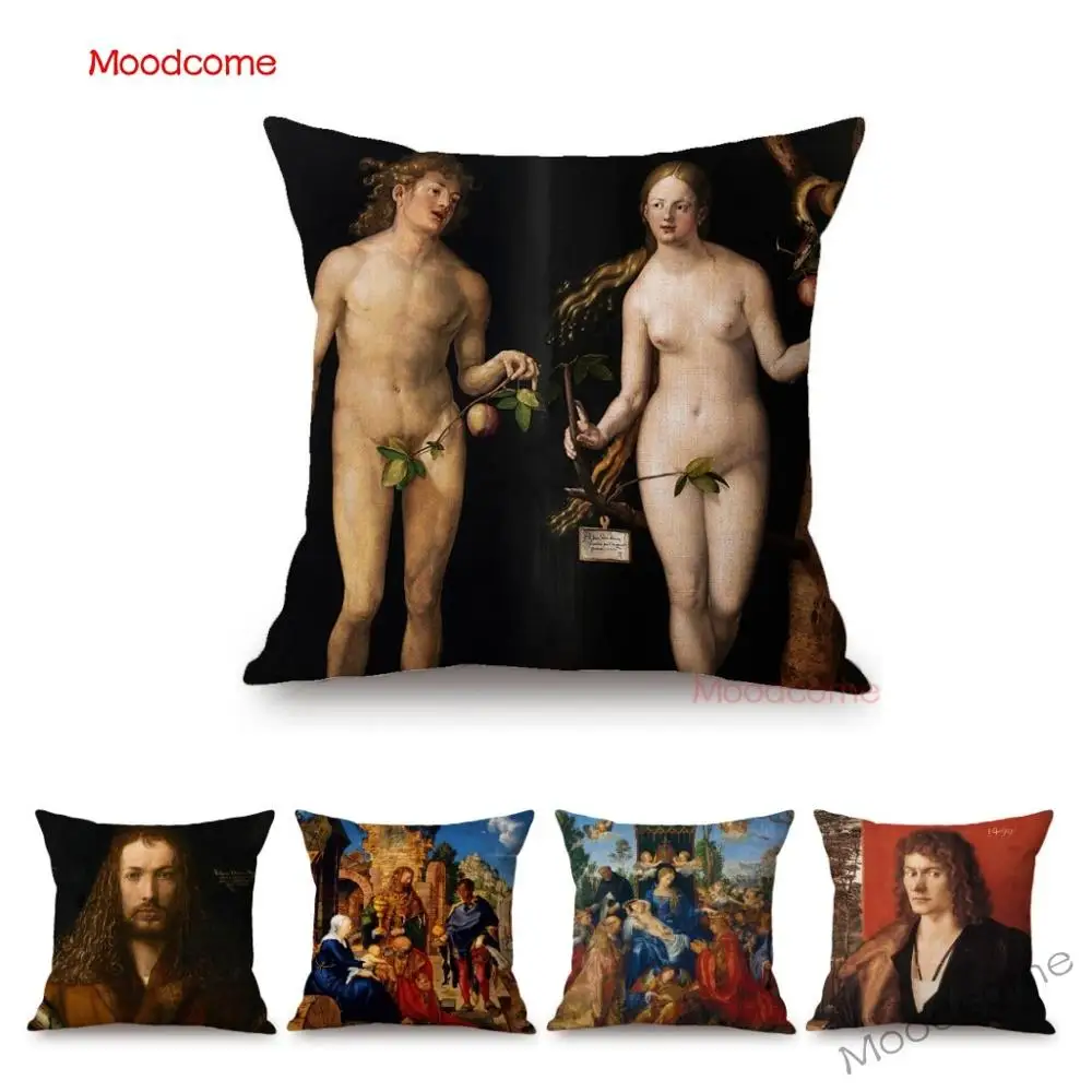 German Painter Albrecht Durer Oil Painting Bible Story Adam and Eve Eden Garden Sofa Pillow Case Wall Art Decor Cushion Cover