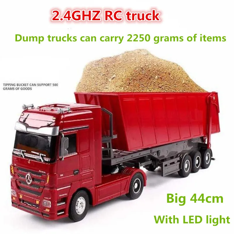 2.4GHZ 6CH Remote Control Truck With LED Light  Big Dump Truck Load 2250g Electric Toy Car Model Semi-Trailer  For Kids Gifts