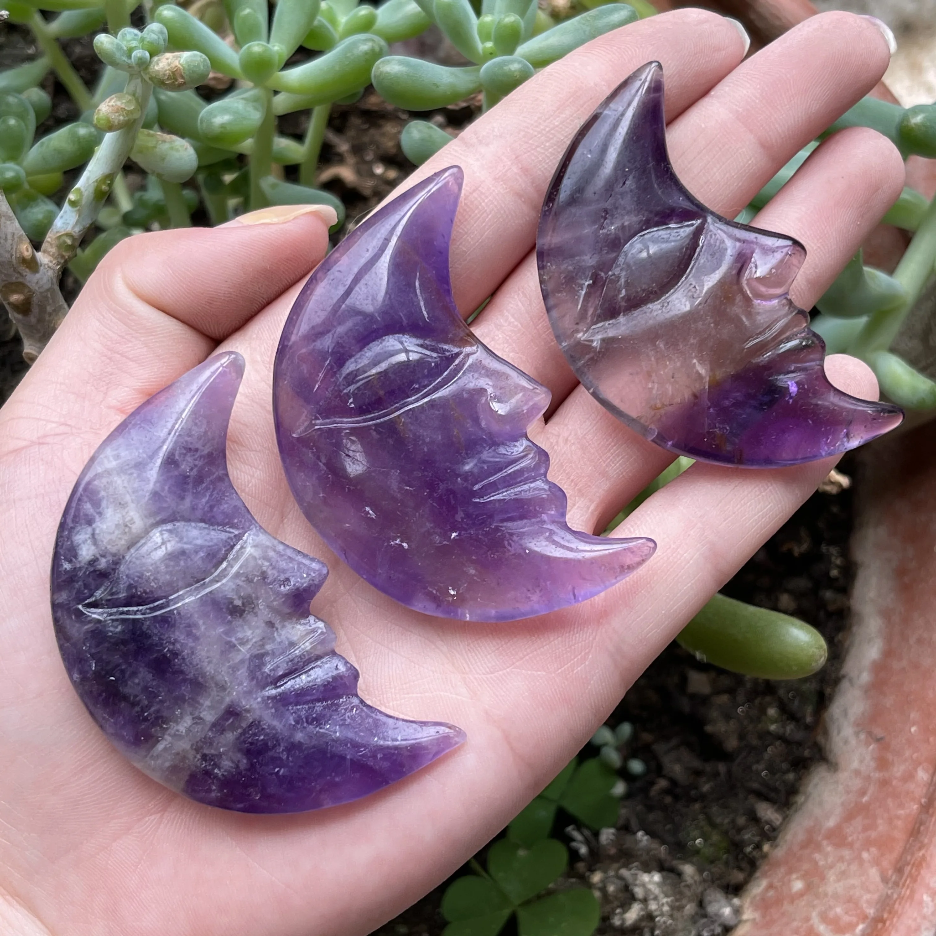 

Natural Amethyst Crystal Quartz Moon Face Gemstone Decoration Crafts DIY Gift