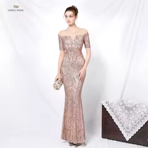 formal dress women elegant long dresses evening O-Neck Mermaid Sequin evening gown mermaid dress Customized